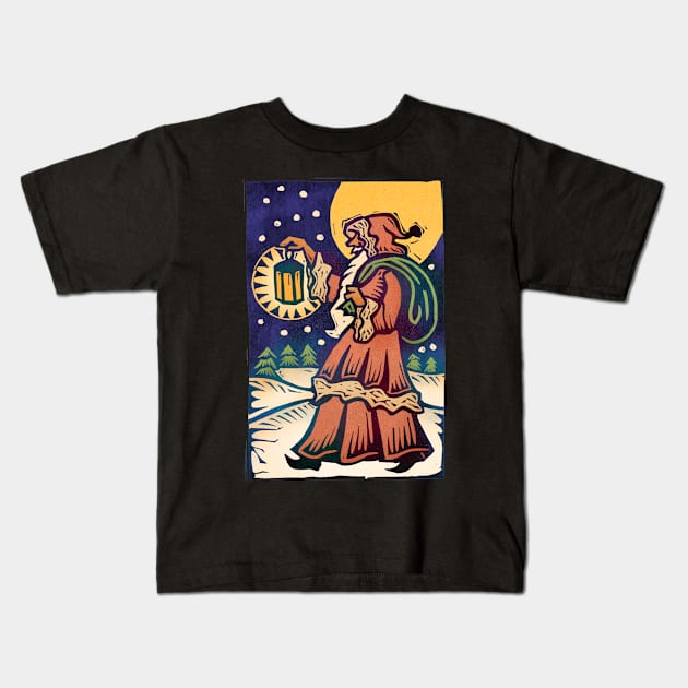 Santa with Lamp Kids T-Shirt by Sue Todd Illustration